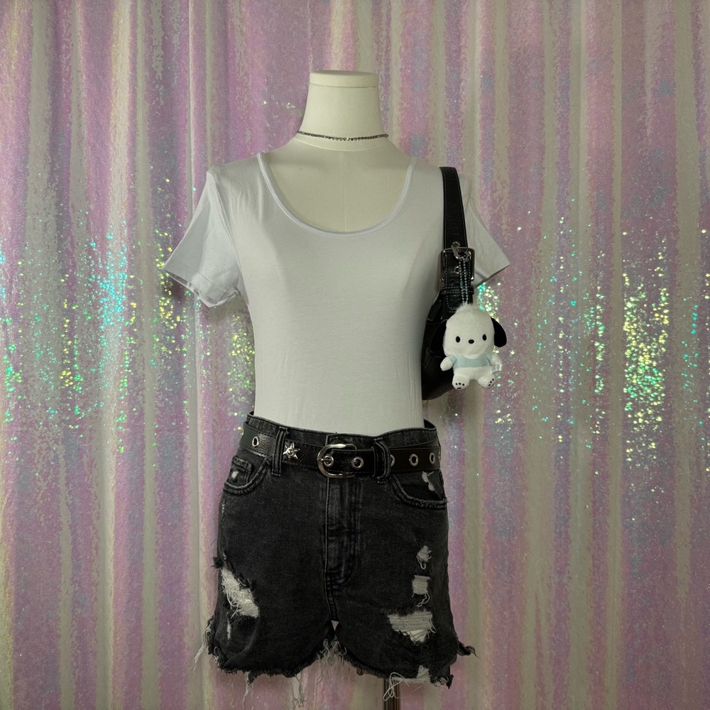 White Scoop Neck Tee Basic Bodysuit - image 1